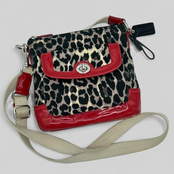 ⭐️⭐️SOLD⭐️⭐️ Y2K Coach Park Ocelot Leopard Print Crossbody - Black/Red Patent - Picture 4 of 15